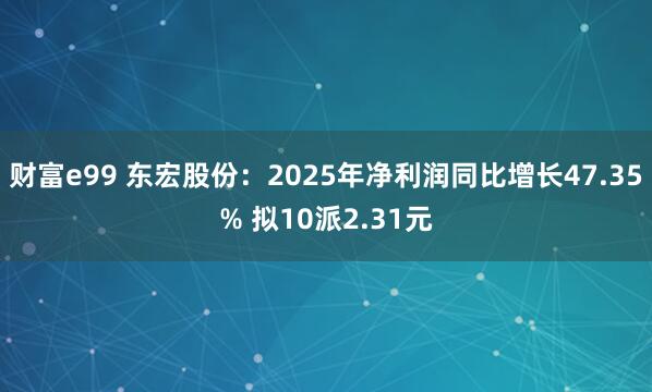 财富e99 东宏股份：2025年净利润同比增长47.35% 拟10派2.31元
